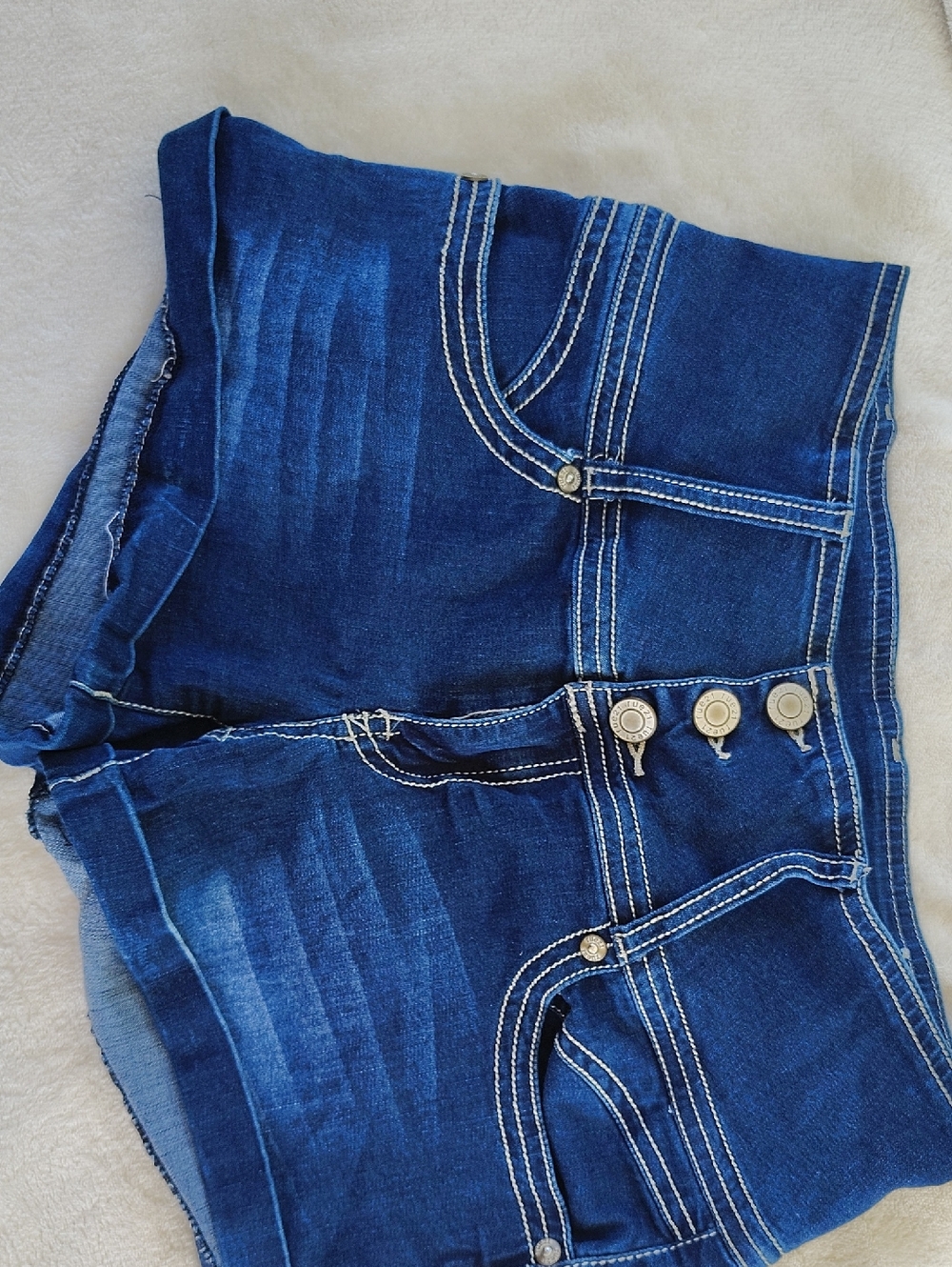 Rue21 Dark Blue High-Rise Denim Shorts with Triple Button